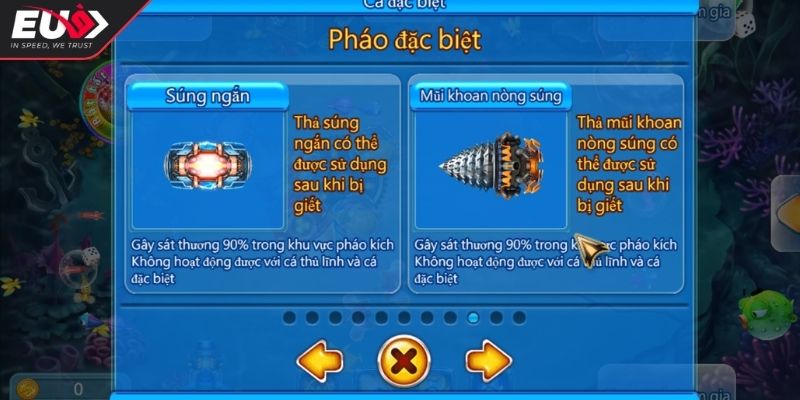 Ocean Lord Eu9 - Phiên Bản Game Bắn Cá Đổi Thưởng Hấp Dẫn 2 Các loại vũ khí trong Ocean Lord Eu9